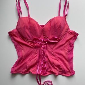 Vintage Pink Mesh Ribbon Corset Bustier
